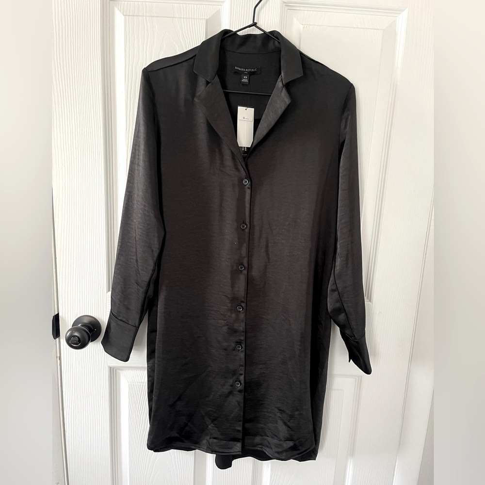 Banana Republic Pajama Collar Silky Black Dress